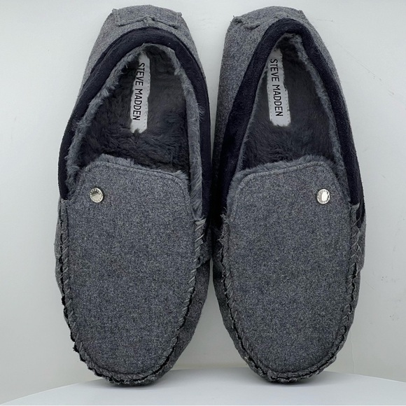 Steve Madden Loafers House Shoes Slippers Faux Fur Slip On Grey Lounge Comfy 10 - Picture 9 of 13